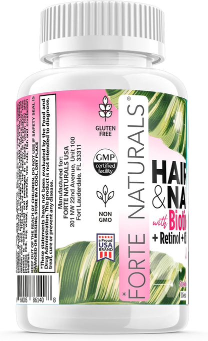 FORTE NATURALS Hair, Skin & Nails Biotin Gummies - 5,000mcg, Sugar-Free, Vegan, 60 Count