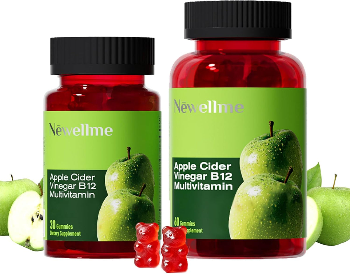 NEWELLME ACV Gummies with The Mother & B12 – Sugar Free, Great Tasting Vegan Gummies for Digestion, Metabolism & Daily Energy Support, 90 Count - görsel 1