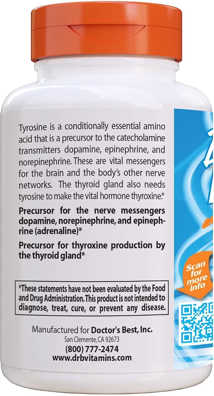 Doctor's Best L-Tyrosine, 500 mg, 120 Veg Capsules - görsel 7