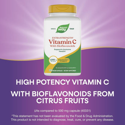 Nature's Way Extra Strength Vitamin C with Bioflavonoids, 1,000 mg, 250 Vegan Capsules