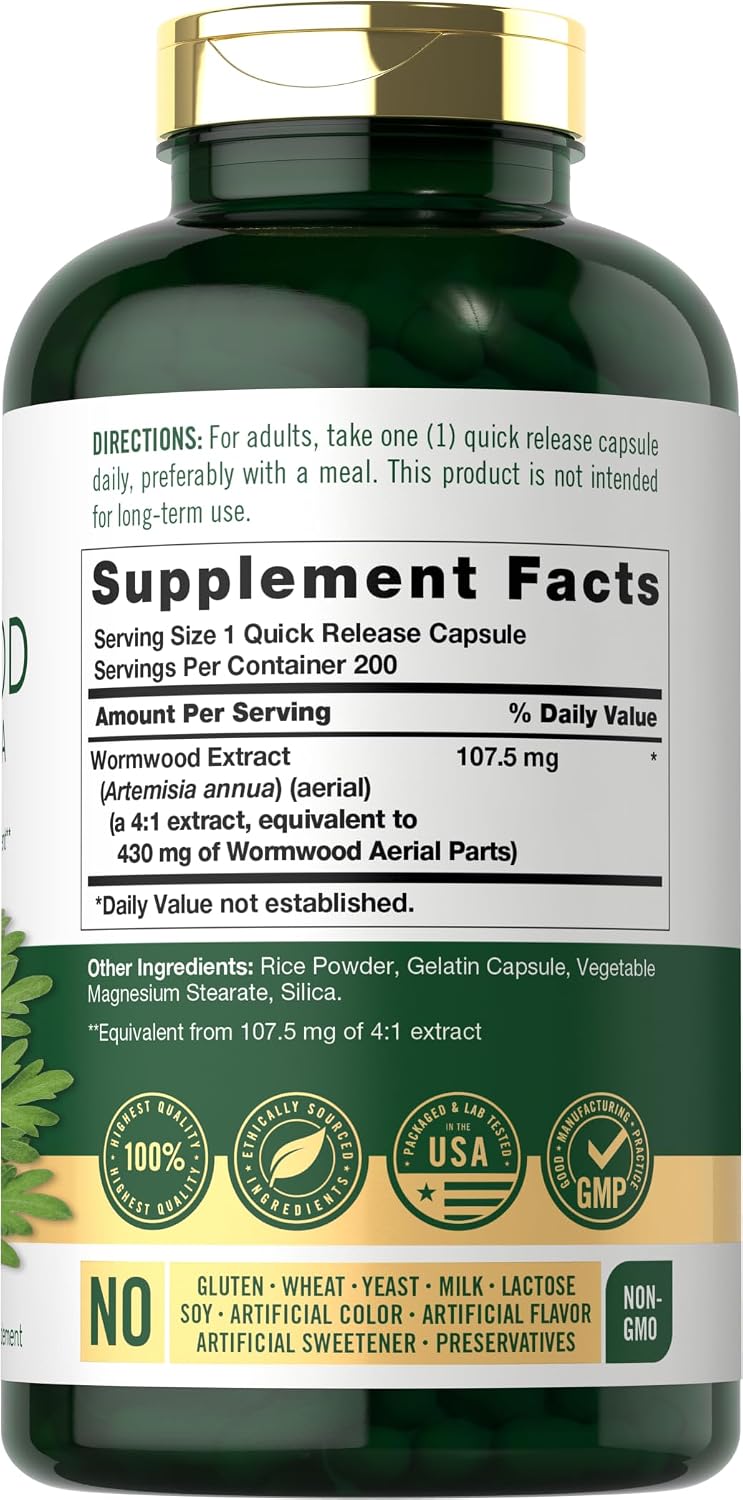 Carlyle Wormwood Capsules – 200 Count – Artemisia Annua Herb – Non-GM & Gluten-free Supplement - görsel 2