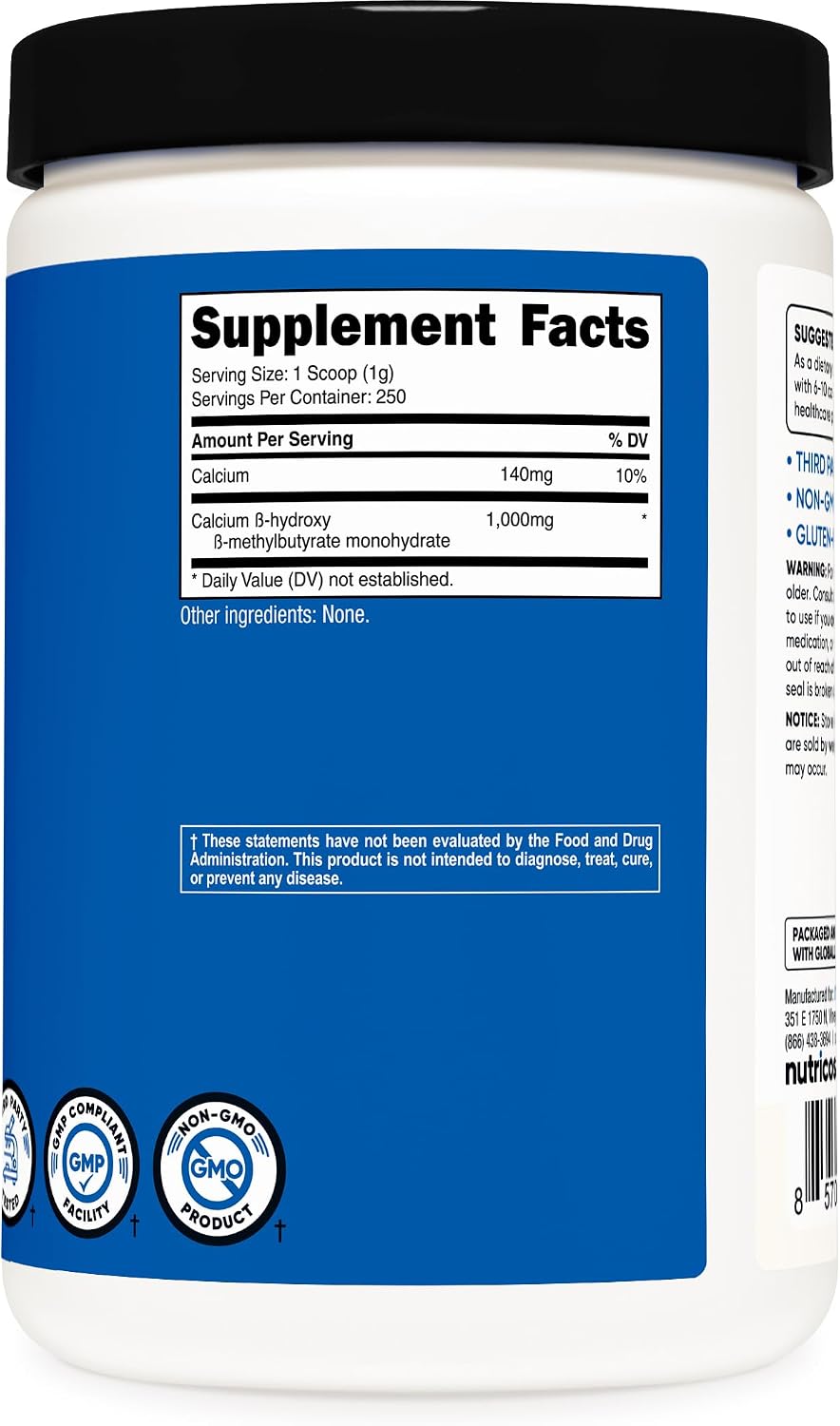 Nutricost HMB Powder (Beta-Hydroxy Beta-Methylbutyrate) 250 Grammes - Gluten-free & Non-GMO - görsel 5
