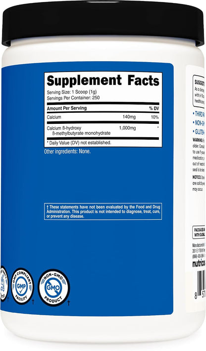 Nutricost HMB Powder (Beta-Hydroxy Beta-Methylbutyrate) 250 Grammes - Gluten-free & Non-GMO