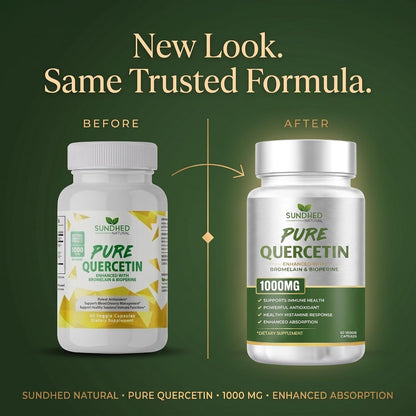 Pure Quercetin with Bromelain and Bioperine - Antioxidant Support, Extra Strong Formula with 1000mg, 1-Month Supply