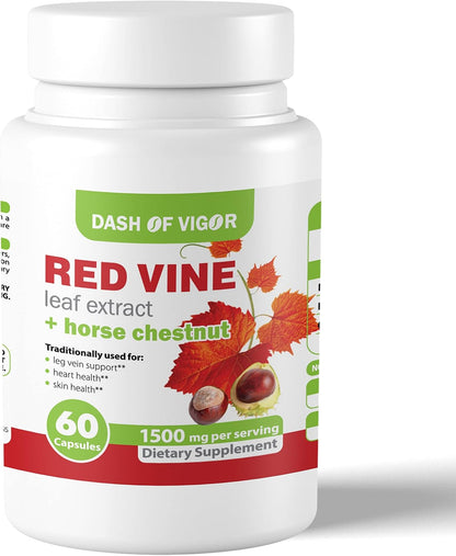 Dash of Vigour Red Vine Leaf Extract (Vitis vinifera) and Horse Chestnut Seed Extract, 1500 mg, 60 Capsules