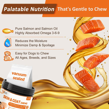 NATURE TARGET Omega-3 Fish Oil for Dogs, Salmon Flavour - 120 Soft Chews with EPA, DHA, Zinc, Biotin, Vitamin E and C