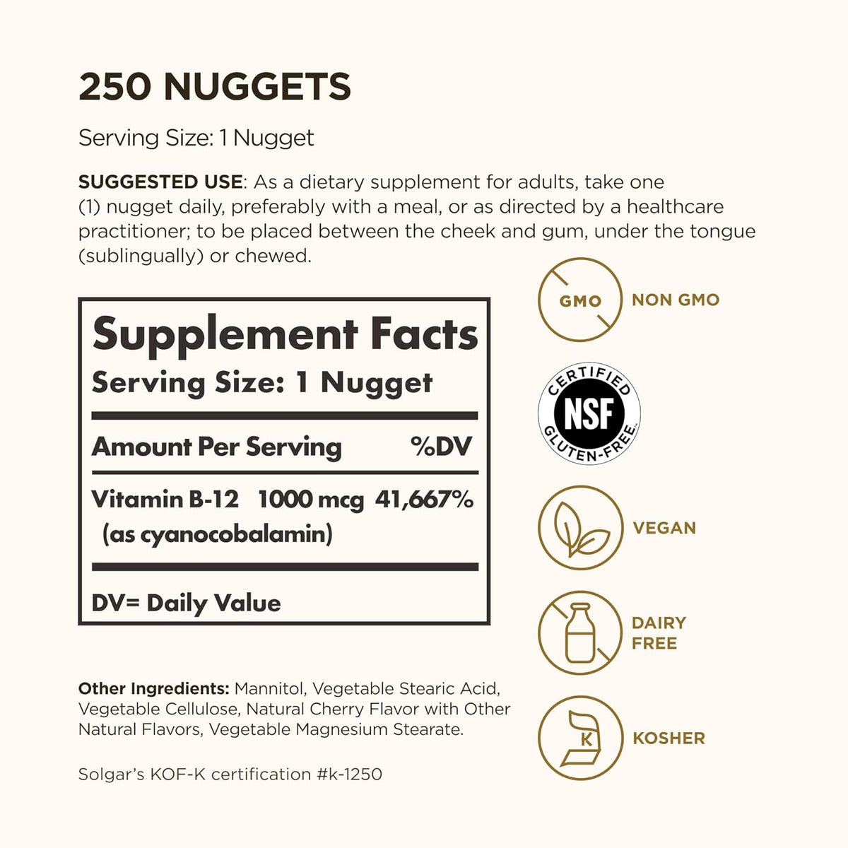 Solgar Vitamin B12 1000 mcg Sublingual Nuggets – 250 Nuggets - görsel 2