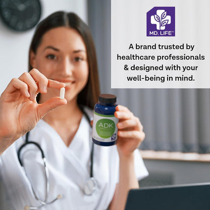 MD.LIFE ADK Vitamin Supplement – Vitamin D3, K2 and A Complex – 90 Capsules