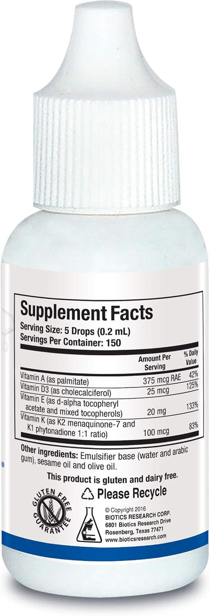 BIOTICS RESEARCH Bio ADEK Mulsion – Emulsified Vitamins A, D, E, K – Supports Immune & Bone Health – 30 ml