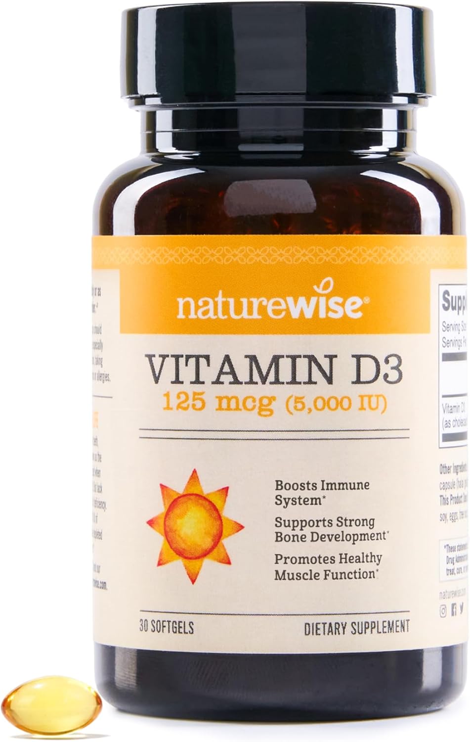 NatureWise Vitamin D3 5000 IU (125 mcg) - 30-Day Supply - Immune, Bone & Muscle Support - Non-GMO, Gluten-free, Organic Olive Oil - görsel 1
