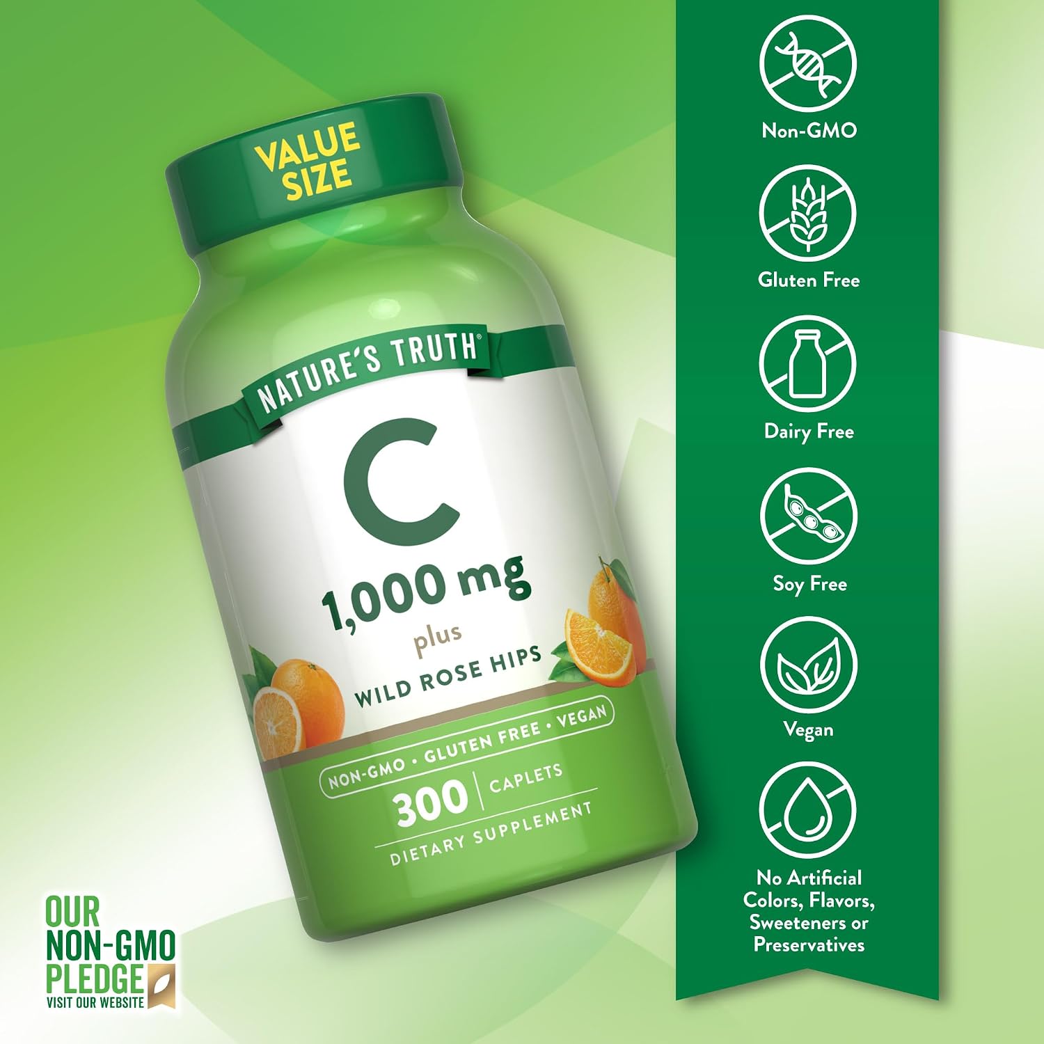Nature's Truth Vitamin C 1000mg with Rose Hips Tablets (300 Count) - Vegan, non-GMO & Gluten-Free Supplement - görsel 3