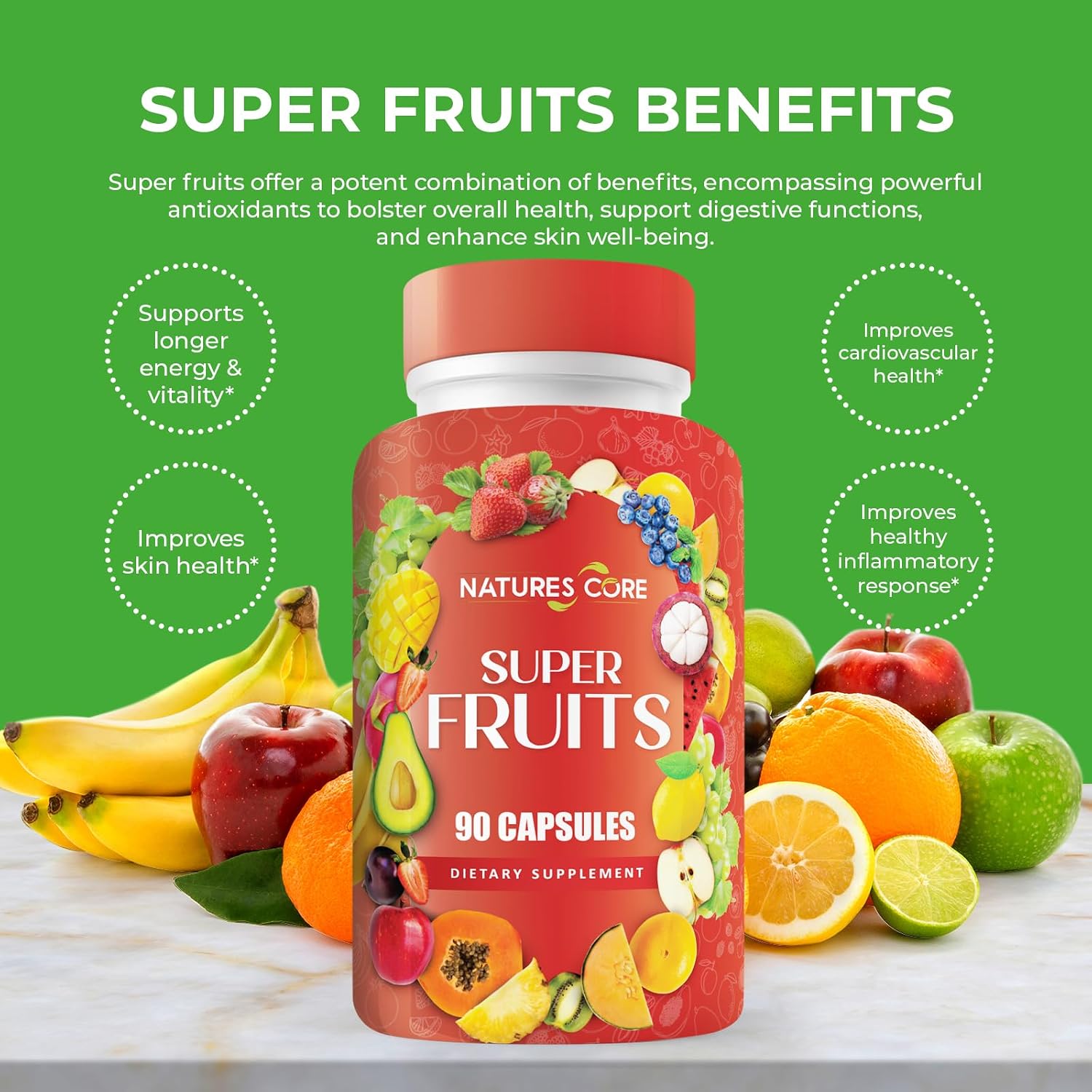 Nature's Core Fruit and Veggie Supplement - 360 Capsules - 100% Whole Super Fruit and Vegetable Vitamin, Made in the USA, Soya-free, Vegan - görsel 6