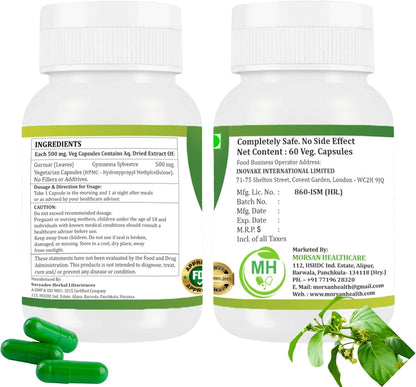 Morsan's Gudmar Extract (Gurmar) Capsules, Pack of 2 × 60 × 500 mg Veg. Capsules