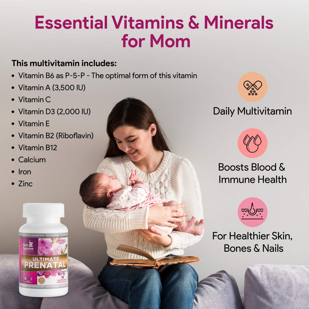 Nutri Supreme Ultimate Prenatal Vitamins, 90 Veggie Capsules - görsel 3