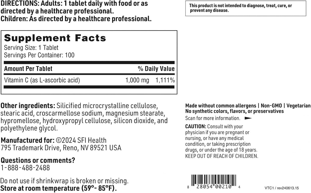 Klaire Labs SFI Health Vitamin C - 1000 mg L-Ascorbic Acid in Coated Tablets to Protect from Oxidation (100 Tablets) - görsel 5