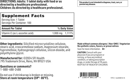 Klaire Labs SFI Health Vitamin C - 1000 mg L-Ascorbic Acid in Coated Tablets to Protect from Oxidation (100 Tablets)
