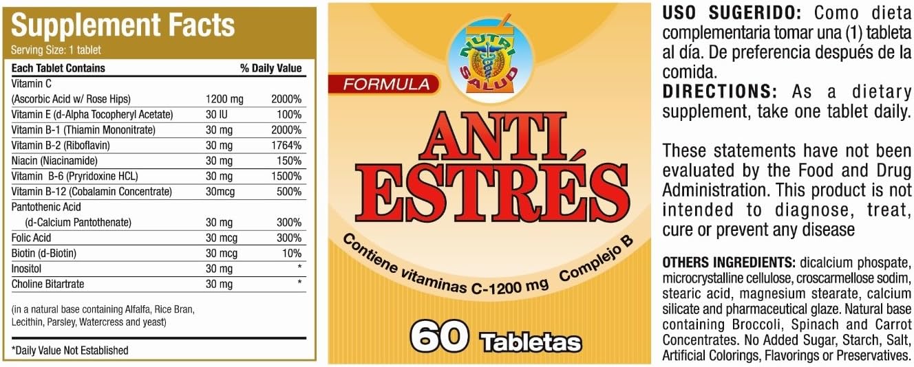 Nutrisalud Anti-Stress Natural Formula - B-Complex Stress Support, 2 Bottles (4 Month Supply) - görsel 2