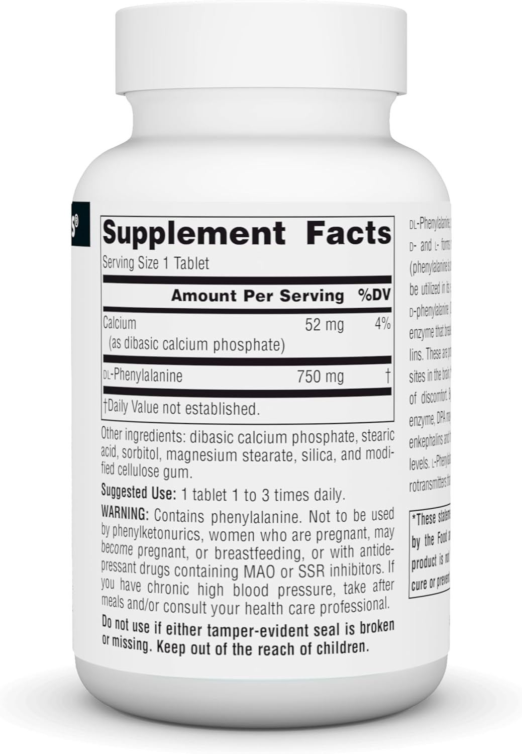 Source Naturals DLPA DL-Phenylalanine - 750 mg - 60 Tablets - görsel 2