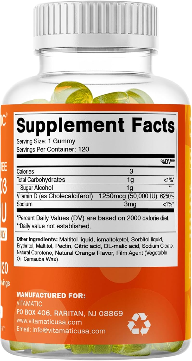 Vitamatic Sugar Free Vitamin D3 50,000 IU Weekly Supplement - 120 Pectin Based Gummies - görsel 8
