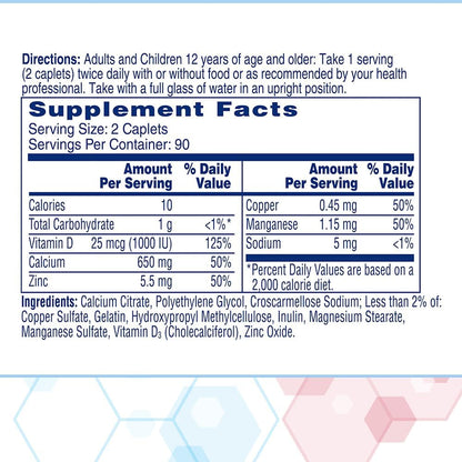 Citracal Maximum Plus Calcium Supplement - Calcium Citrate with Vitamin D3, Zinc & Essential Minerals, 180 Caplets