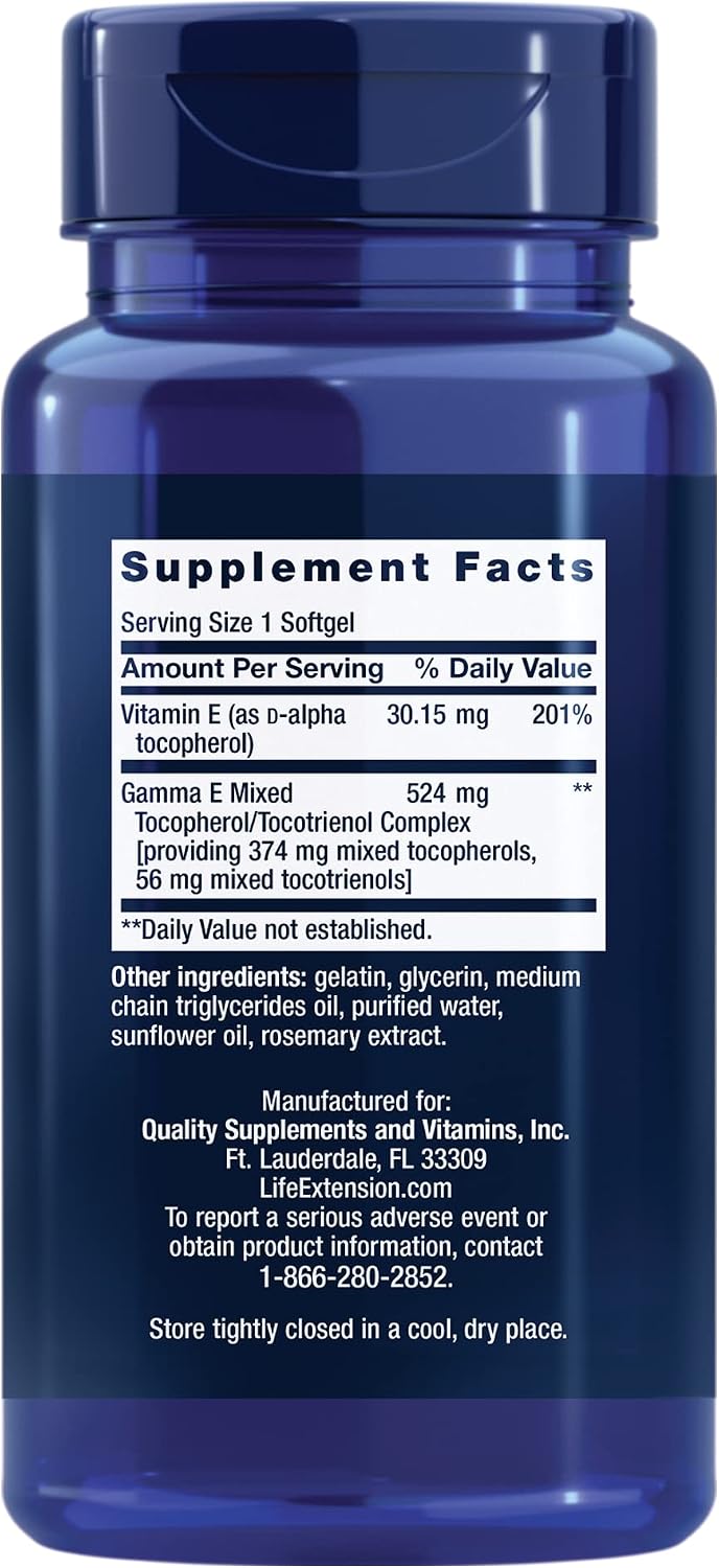 Life Extension Gamma E Mixed Tocopherols & Tocotrienols – Complete Vitamin E Spectrum, Antioxidant Protection – Non-GM, Gluten-Free – 60 Softgels - görsel 2