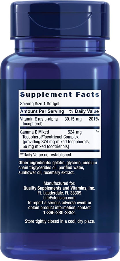 Life Extension Gamma E Mixed Tocopherols & Tocotrienols – Complete Vitamin E Spectrum, Antioxidant Protection – Non-GM, Gluten-Free – 60 Softgels