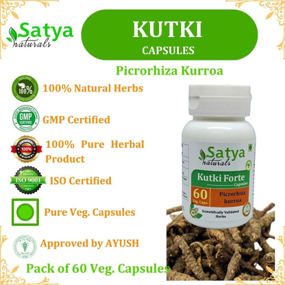 Satya Naturals Kutki Forte Capsule 500 mg - 60 Veg Capsules | Picrorhiza Kurroa Extract