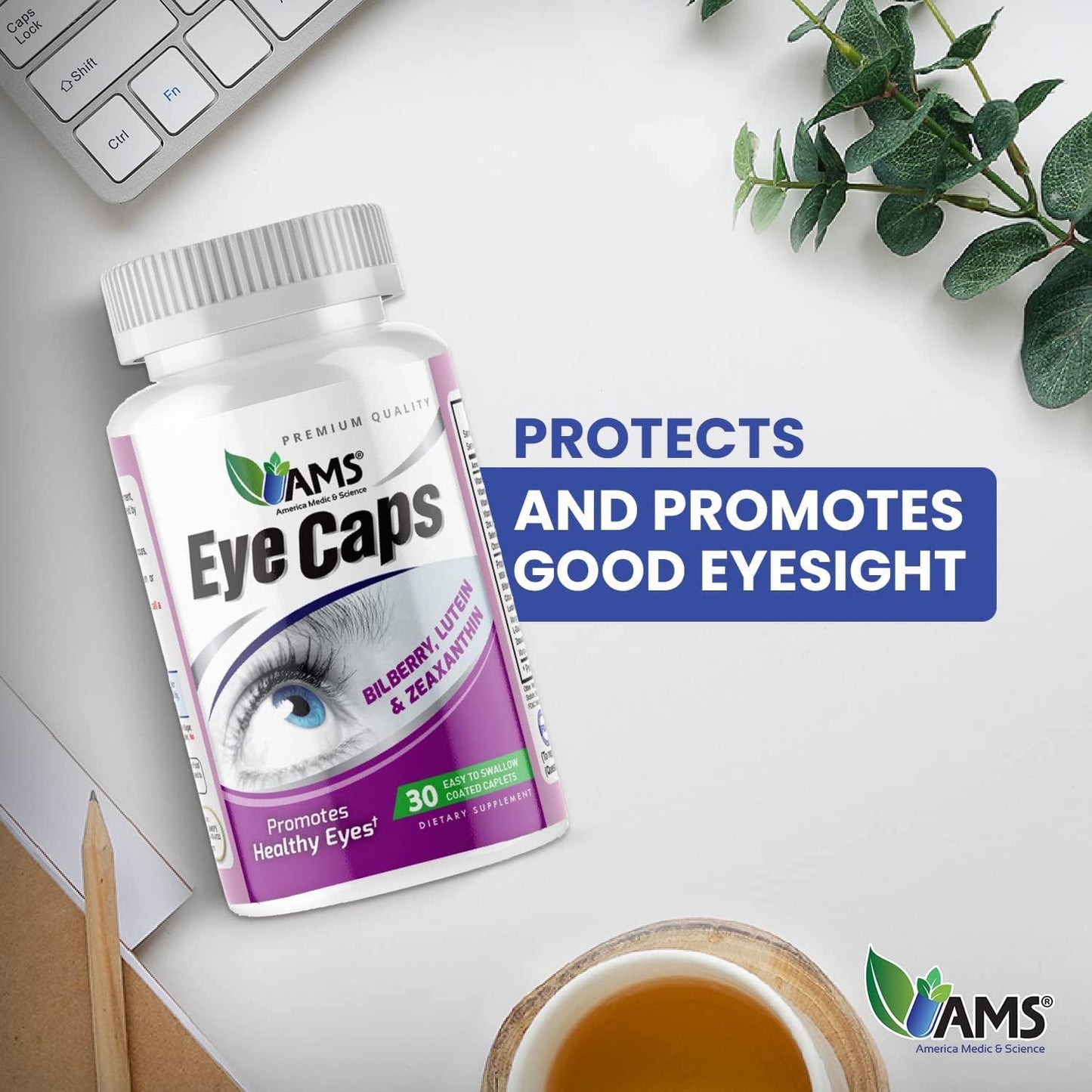 America Medic & Science EyeCaps (30 Caplets) - Vision Health Supplement with Lutein, Zinc, and Vitamins A, C, E, B2 - görsel 3