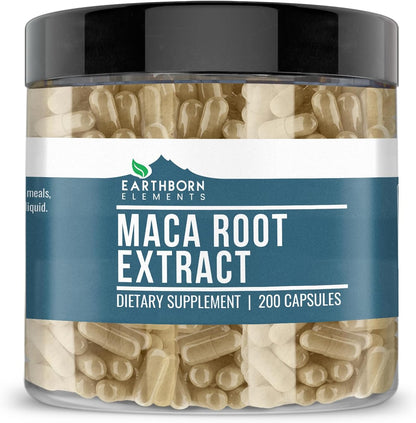 Earthborn Elements Maca Root Extract 200 Capsules, Pure and Undiluted, No Additives