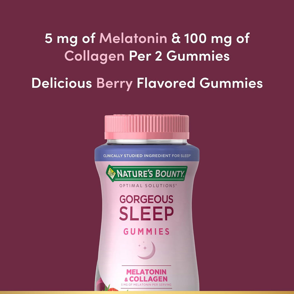Nature's Bounty Optimal Solutions Gorgeous Sleep Melatonin 5mg Gummies with Collagen, 60 Count - görsel 3