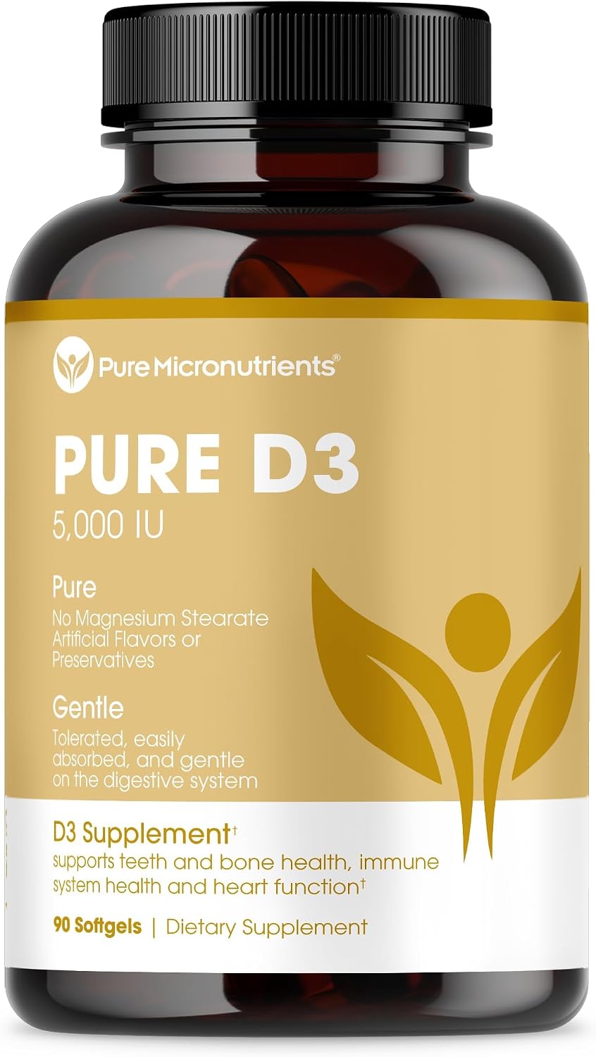 Pure Micronutrients Pure D3 – Vitamin D3 5000 IU, Natural Vitamin D Supplement (Cholecalciferol) – Immune Support, Muscle Function & Bone Health – 90 Mini Softgels - görsel 1