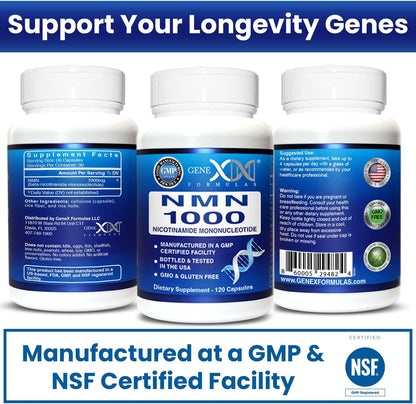 Genex Formulae NMN 1000mg Supplement - 99% Pure Shelf Stabilised - 120 Capsules