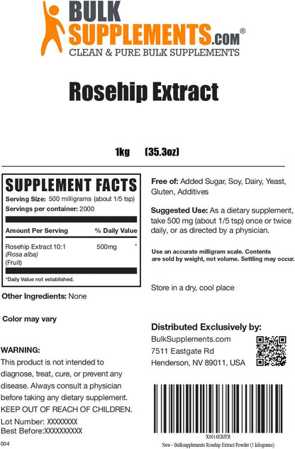 BulkSupplements Rosehip Extract Powder - 500mg per Serving, 5kg Bulk