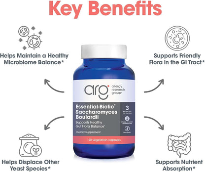 ARG Essential-Biotic Saccharomyces Boulardii - 9 Billion CFU Probiotic Yeast - 120 Capsules