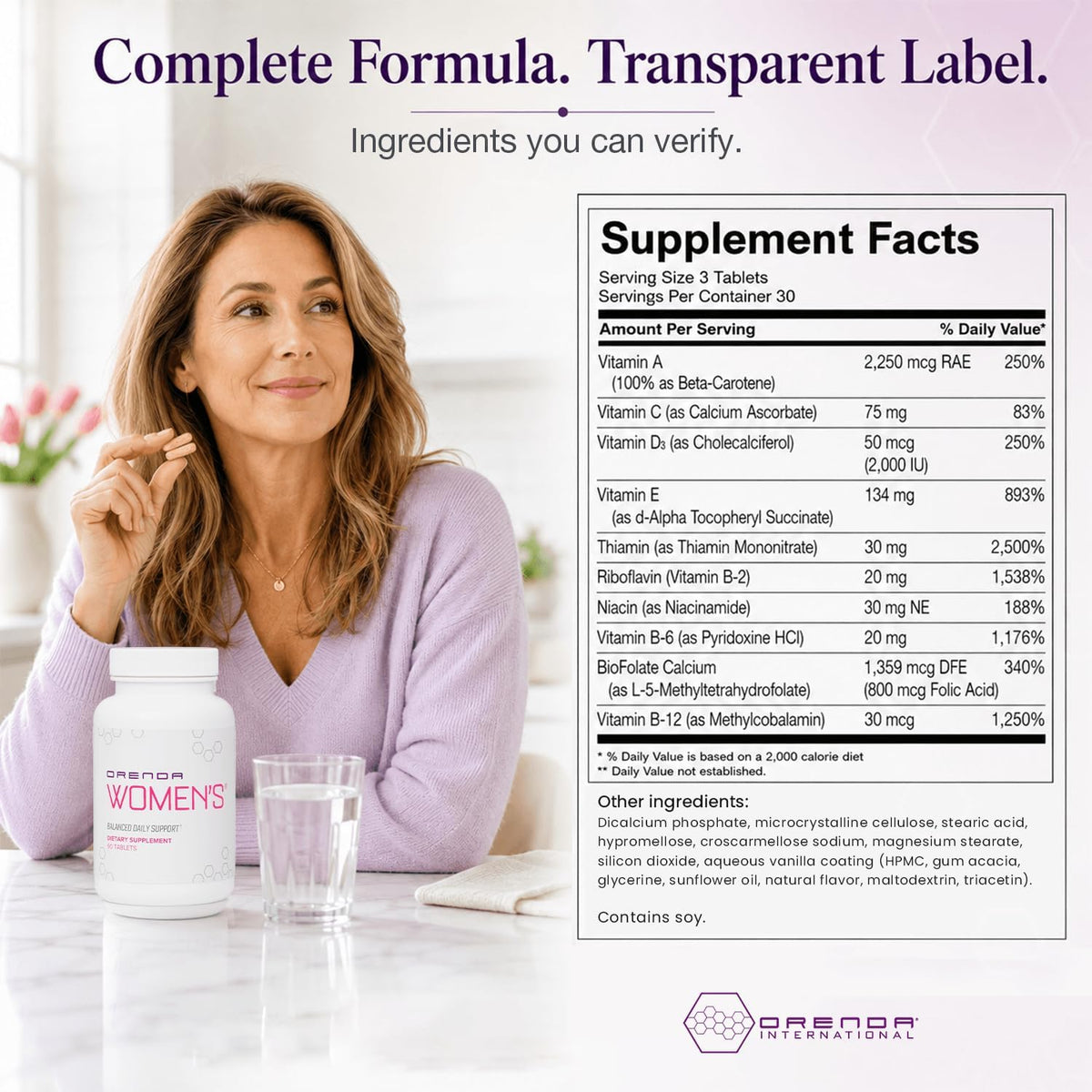 Orenda Women's® Multivitamin - All 8 Forms of Vitamin E, Methylated Folate & Active B-12 - Women 35+ - 90 Tablets - görsel 2