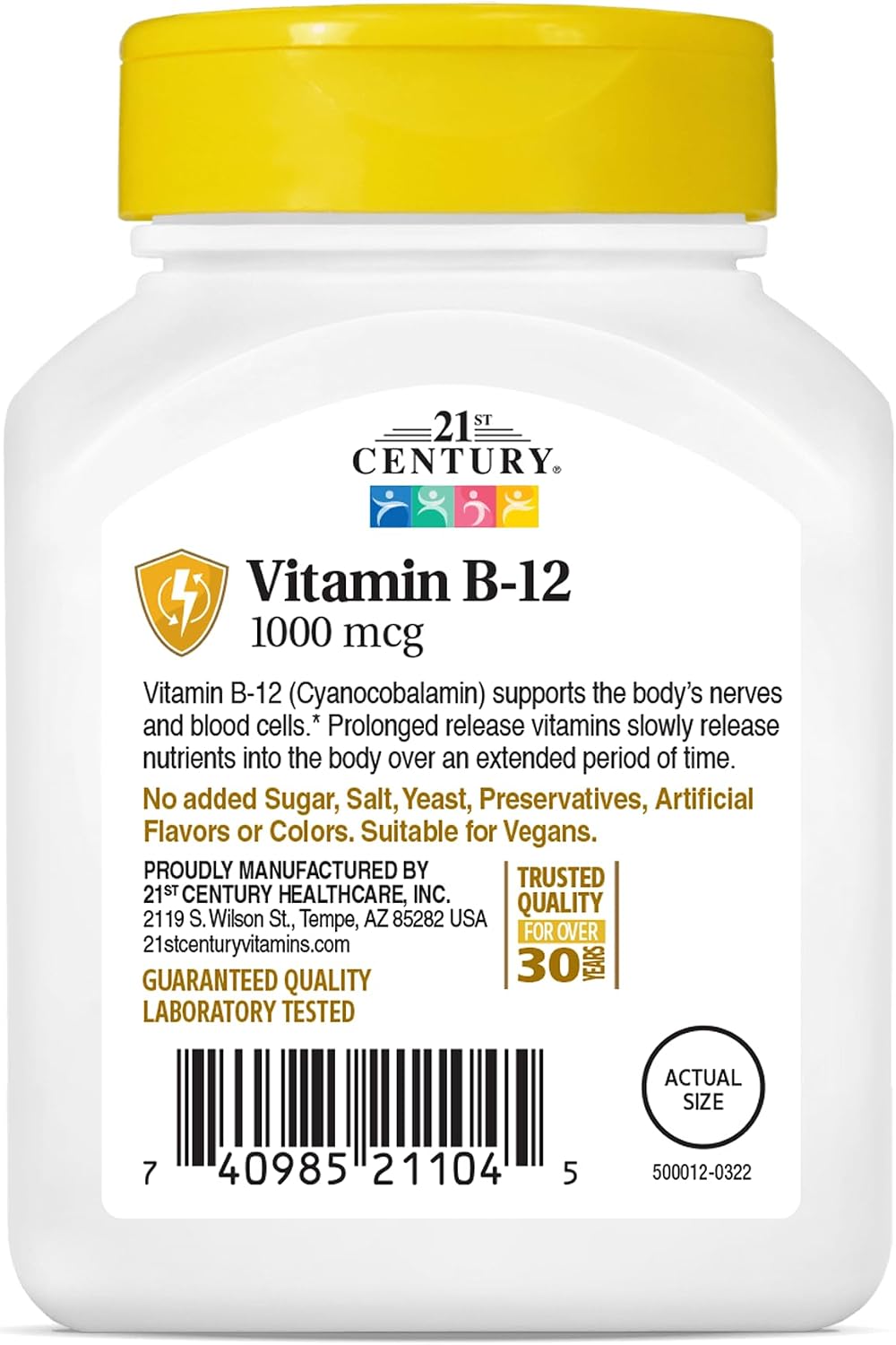 21st Century B12 1000 mcg Prolonged Release Tablets, Cyanocobalamin for Energy and Nerve Support, Gluten Free, 110 Tablets - görsel 5
