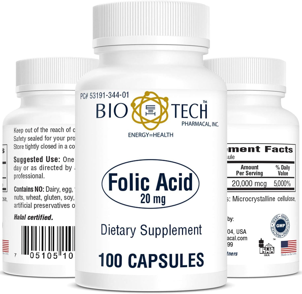 Bio-Tech Pharmacal Folic Acid 20mg (100 Tablets) - görsel 1