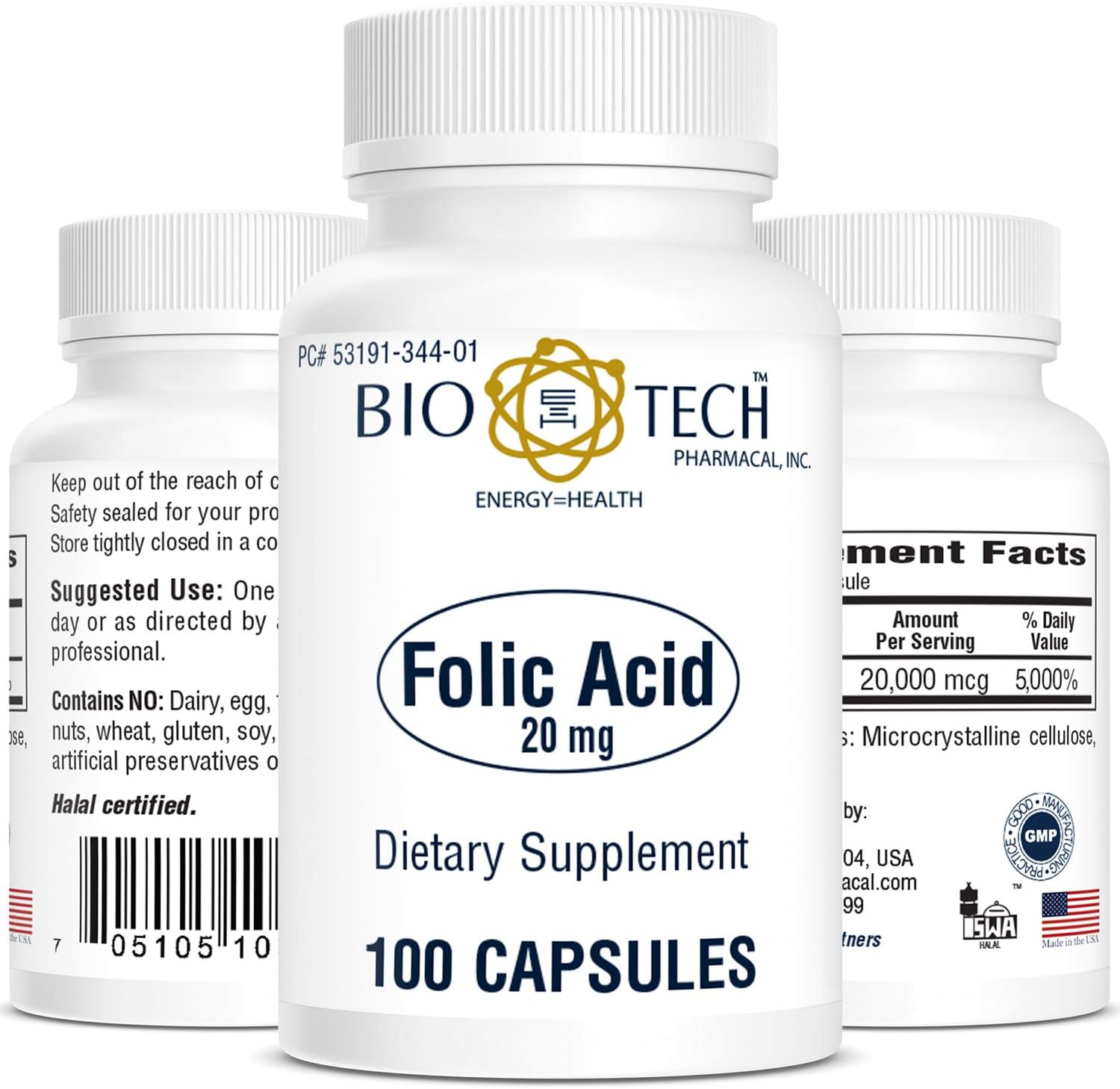 Bio-Tech Pharmacal Folic Acid 20mg (100 Tablets) - görsel 1