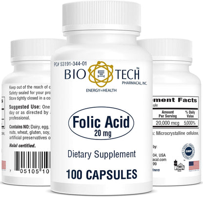 Bio-Tech Pharmacal Folic Acid 20mg (100 Tablets)