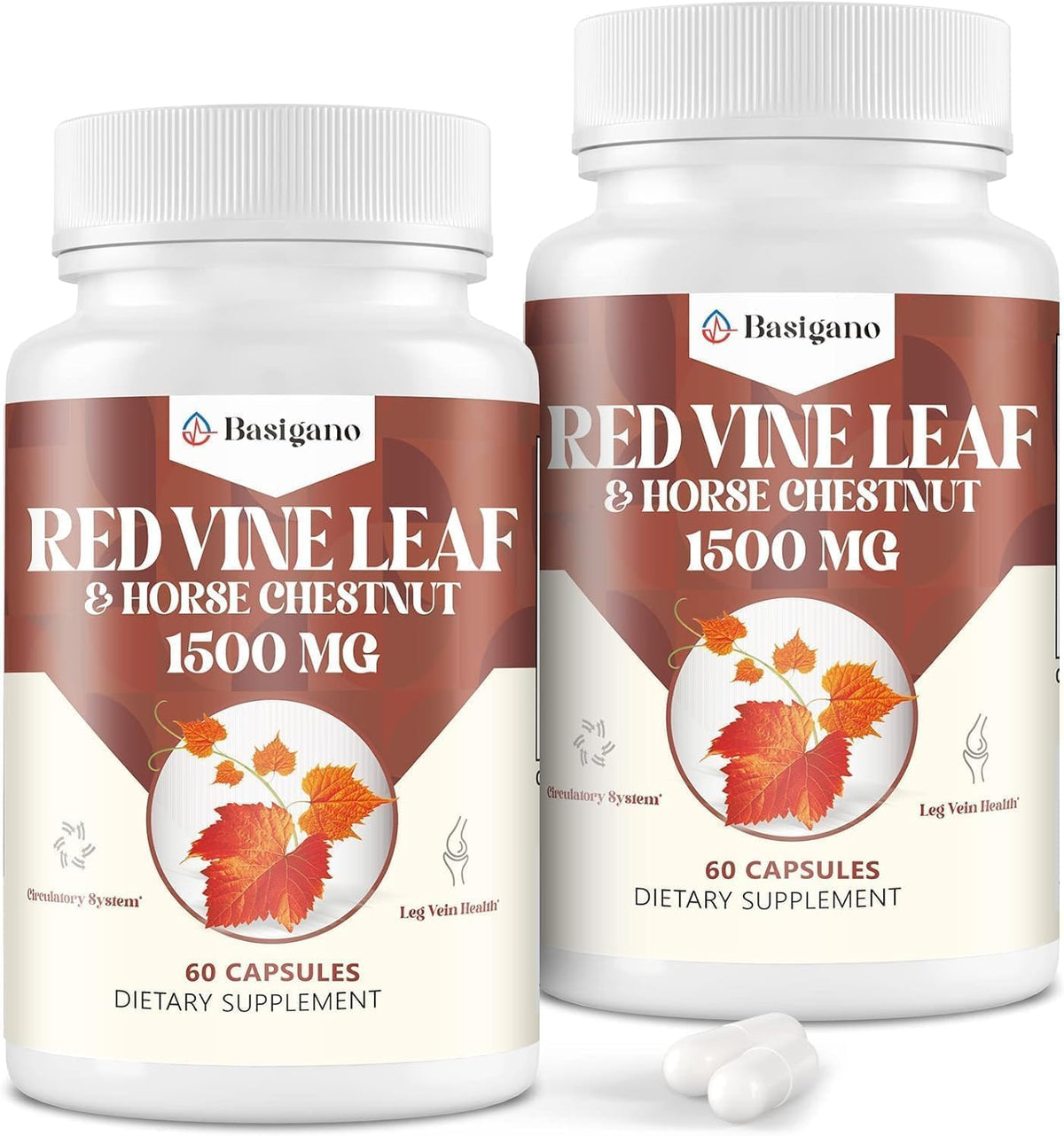 Basigano Red Vine Leaf & Horse Chestnut Extract Capsules 1500mg - Circulation, Vein, and Leg Support - görsel 7