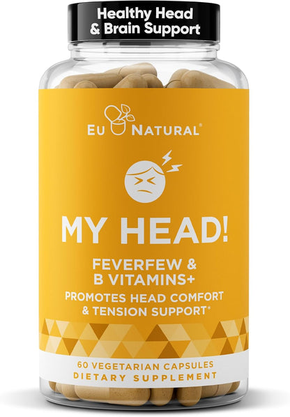 My Head! Headache Vitamins – Sensitivity, Tension, Comfort, Normal Head Function for a Clear Mind – Fast-Acting Magnesium, Feverfew, Boswellia, Vitamin D, Ginger and More – 60 Soft Capsules