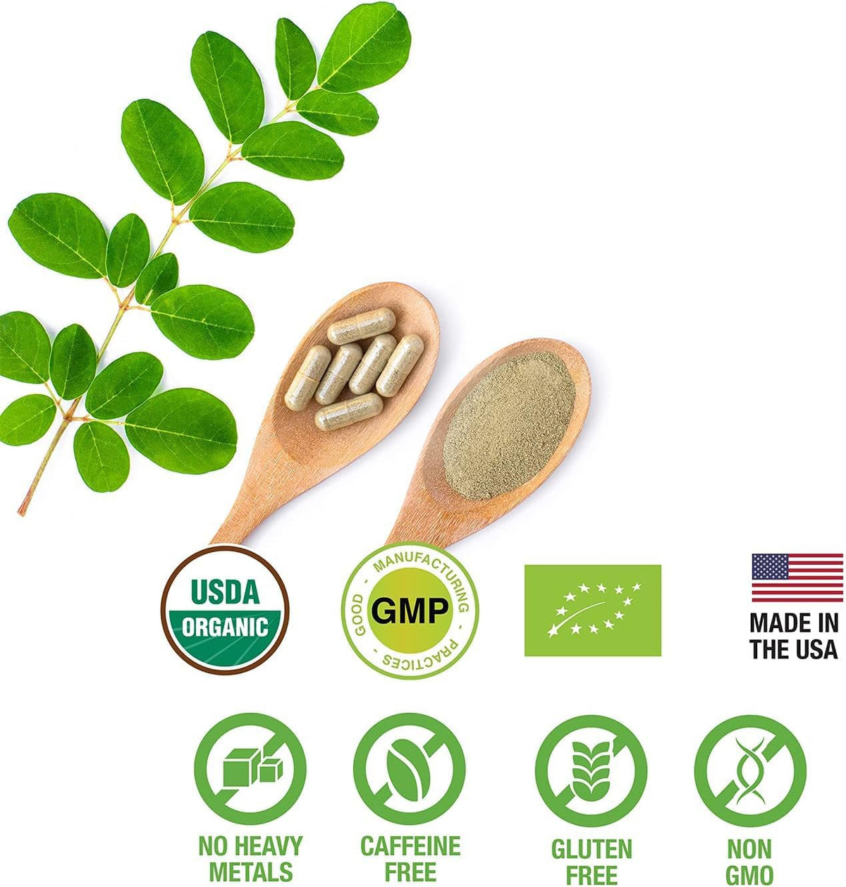 Organic Moringa Capsules – 100% Raw Leaf Powder, 500mg, 120ct - görsel 7