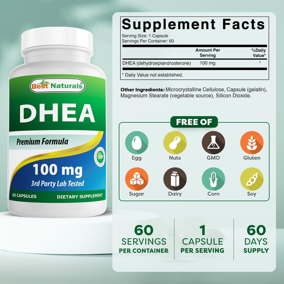 Best Naturals DHEA 100mg Food Supplement - 60 Capsules - görsel 2