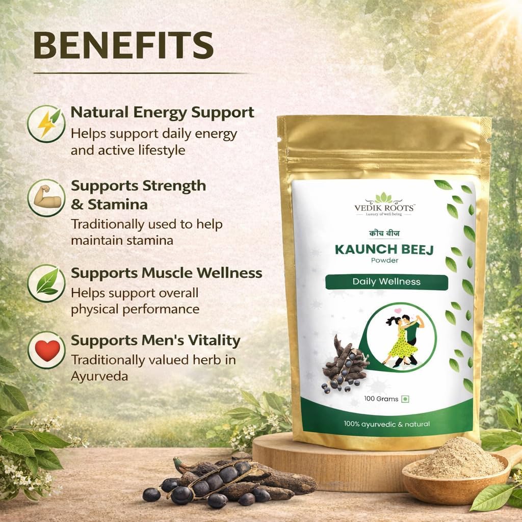 VEDIKROOTS Kaunch Beej Powder – Pure Mucuna Pruriens Seed Powder (100g) - görsel 4