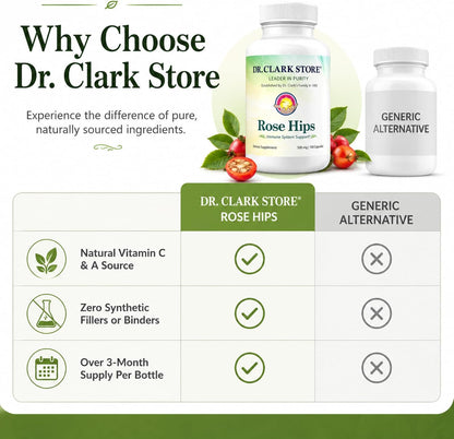 Dr Clark Store Rose Hips Supplement, 500 mg, 100 Gelatine Capsules