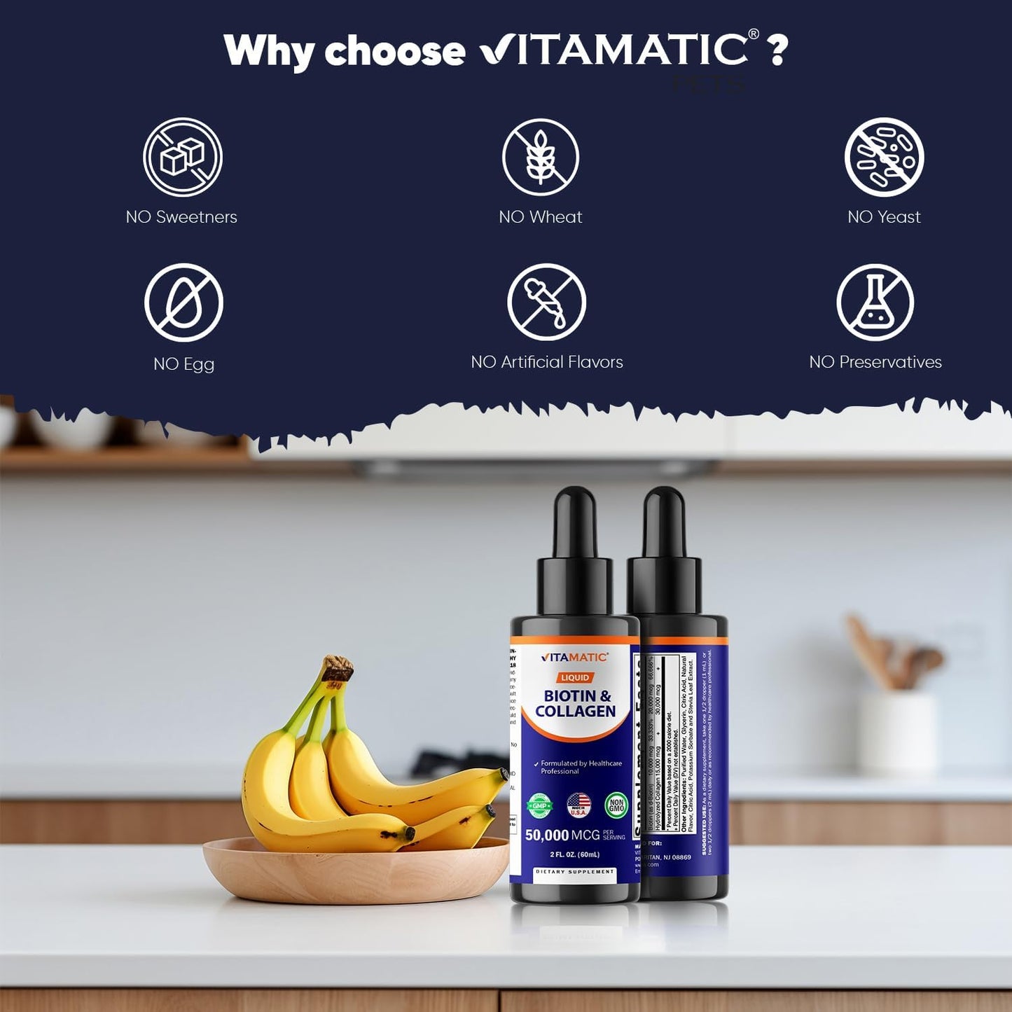 Vitamatic Liquid Biotin & Collagen Drops – 50,000 mcg – 60 ml – Supports Normal Hair, Skin & Nails – for Women and Men - görsel 5