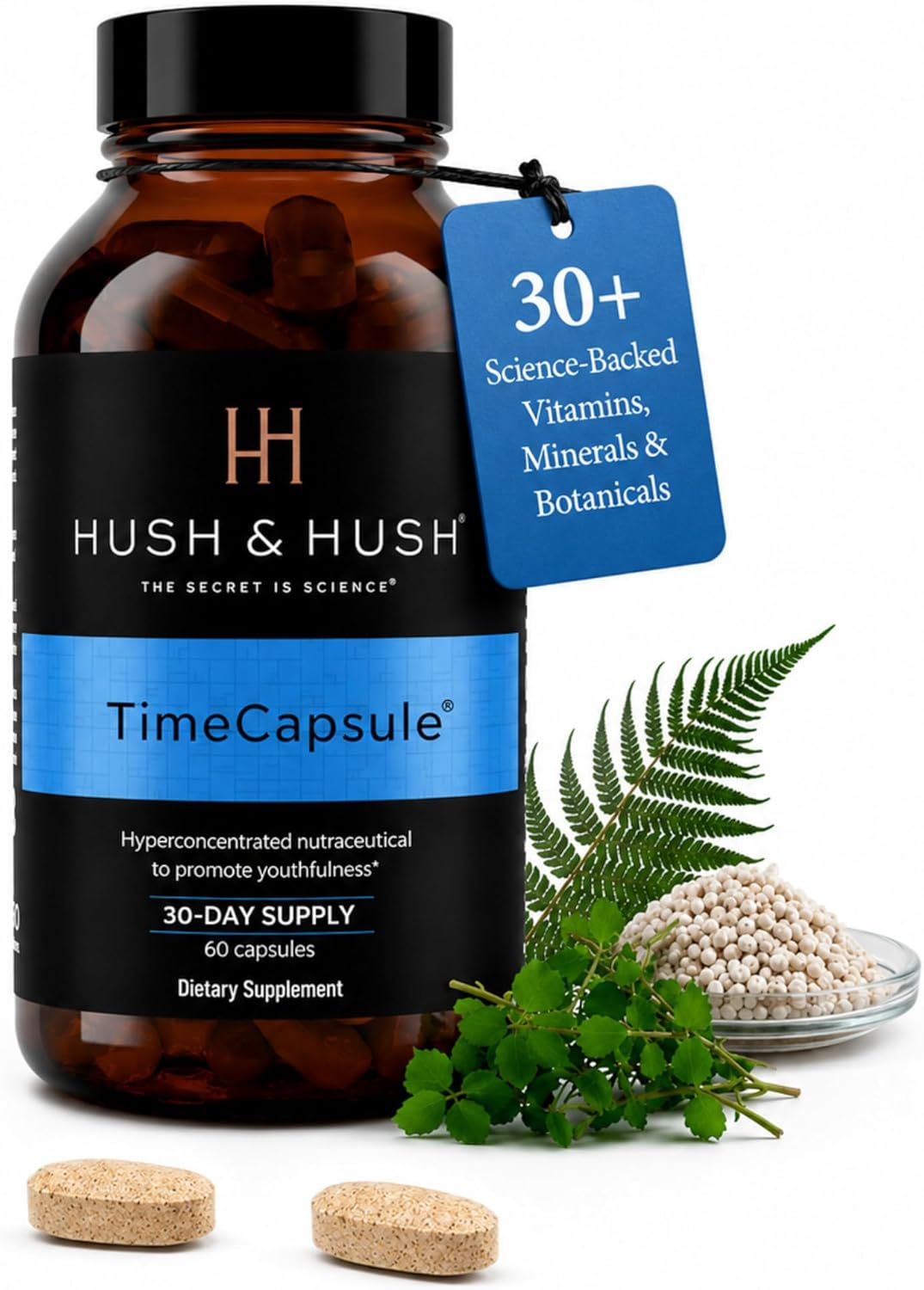 Hush & Hush Beauty Multivitamin for Women – Marine Collagen, Hyaluronic Acid, Vitamin C & B12 for Skin Radiance & Vitality – 60 Tablets - görsel 1
