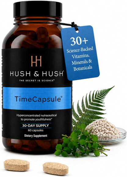 Hush & Hush Beauty Multivitamin for Women – Marine Collagen, Hyaluronic Acid, Vitamin C & B12 for Skin Radiance & Vitality – 60 Tablets