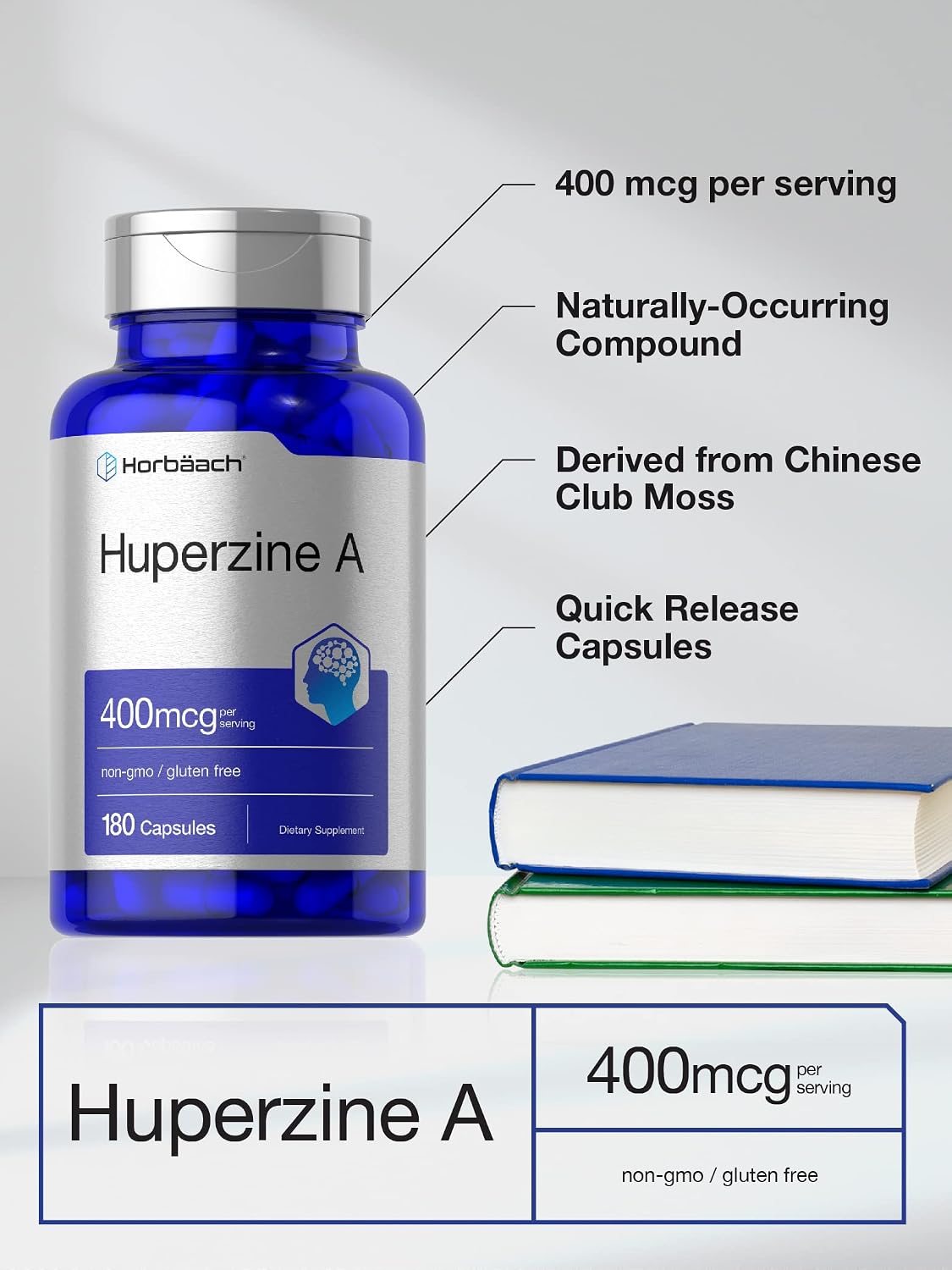 Horbäach Huperzine A 400mcg | 180 Capsules | Non-GMO, Gluten-free Food Supplement - görsel 3