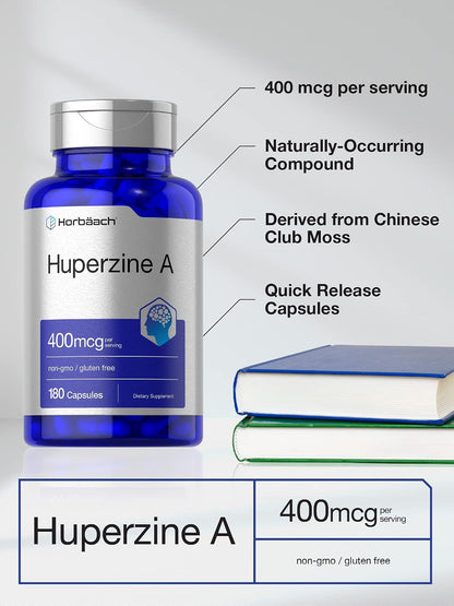 Horbäach Huperzine A 400mcg | 180 Capsules | Non-GMO, Gluten-free Food Supplement